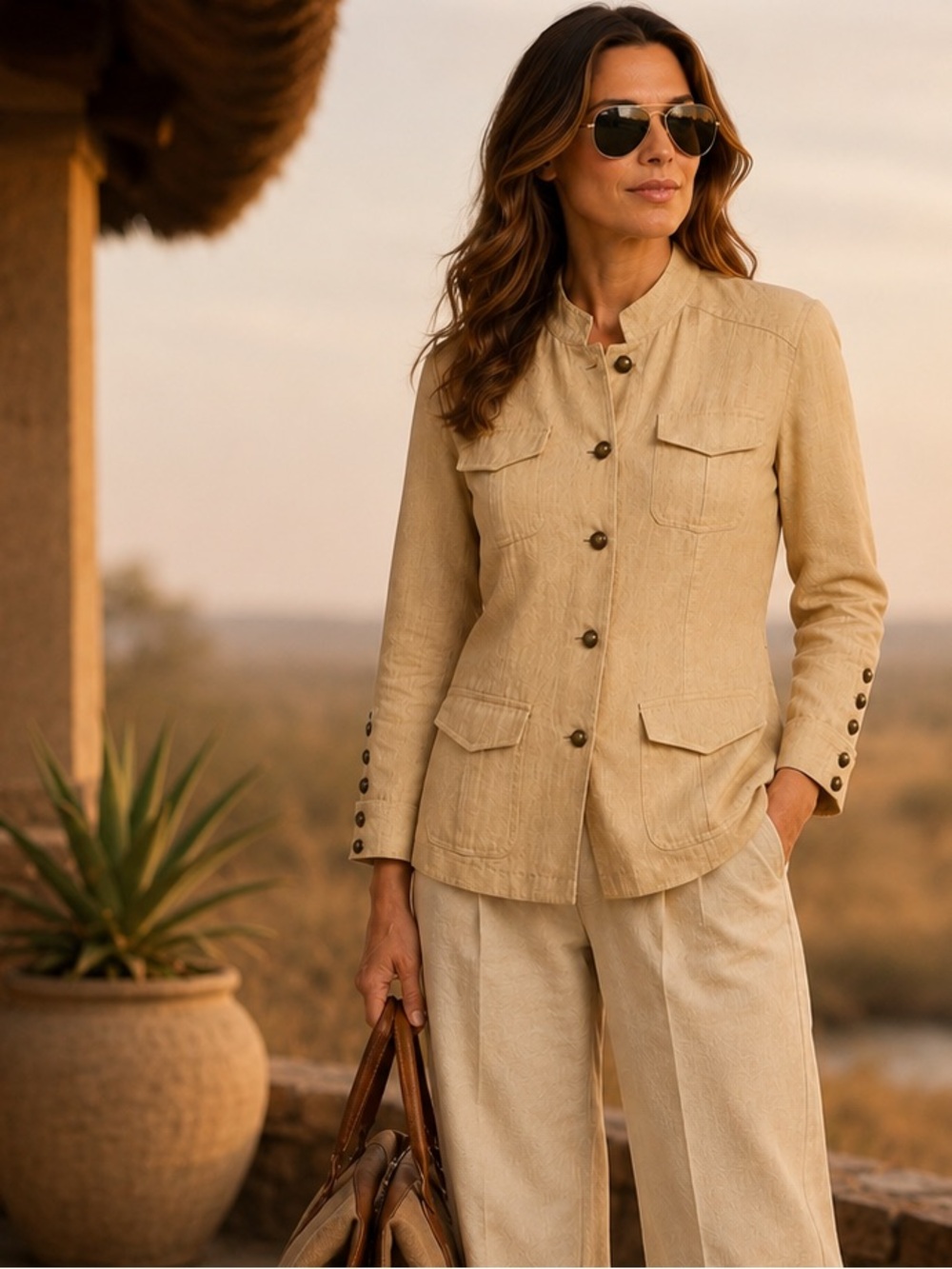 Multiples 100% Linen Safari Jacket XS Tan Utility 4 Pocket NWT